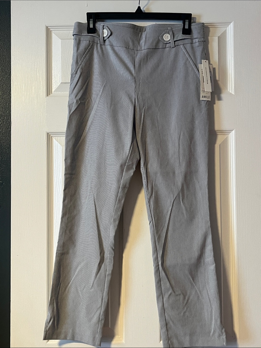Joe B Light Gray Ankle Pants with Button Waist Detail